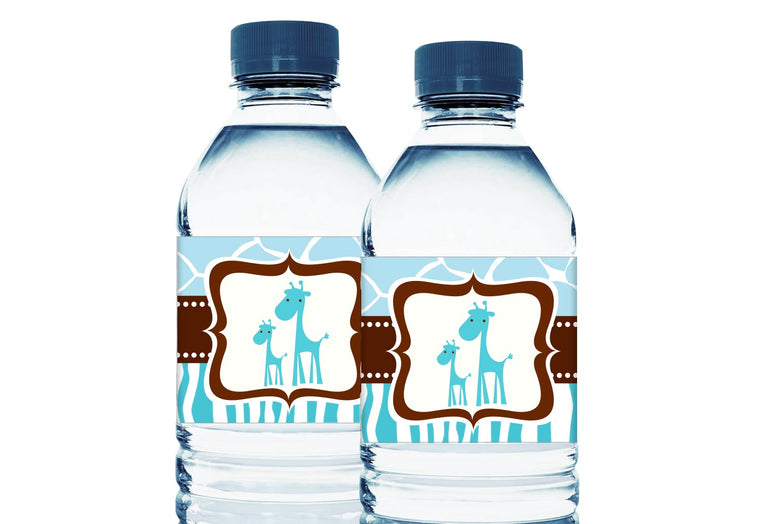Safari Giraffe Personalized Boy Baby Shower Water Bottle Labels