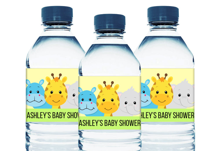 Safari Animals Personalized Boy Baby Shower Water Bottle Labels