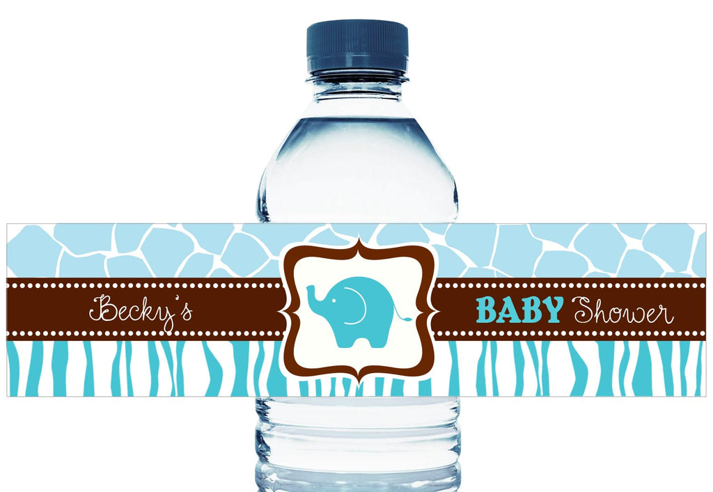 Safari Elephant Personalized Boy Baby Shower Water Bottle Labels