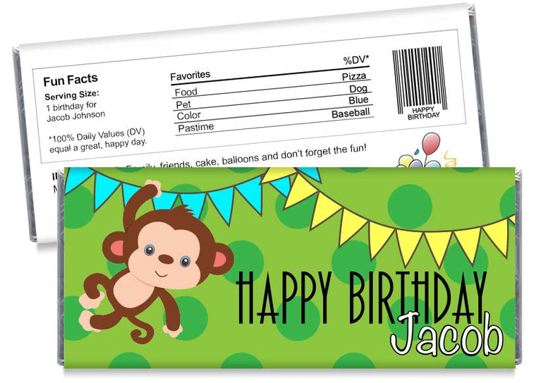 Monkey Jungle Boy Birthday Candy Bar Wrappers