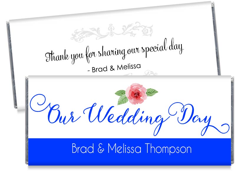 Blue Our Wedding Day Script Wedding Candy Bar Wrappers
