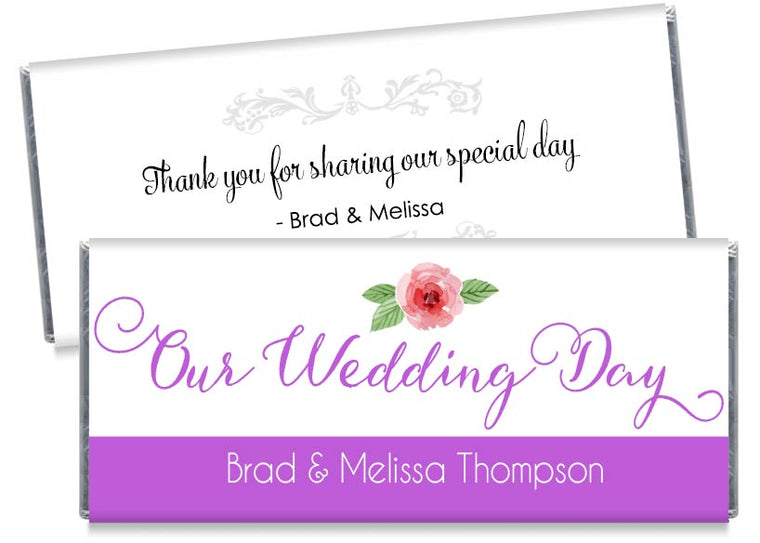 Purple Our Wedding Day Script Wedding Candy Bar Wrappers