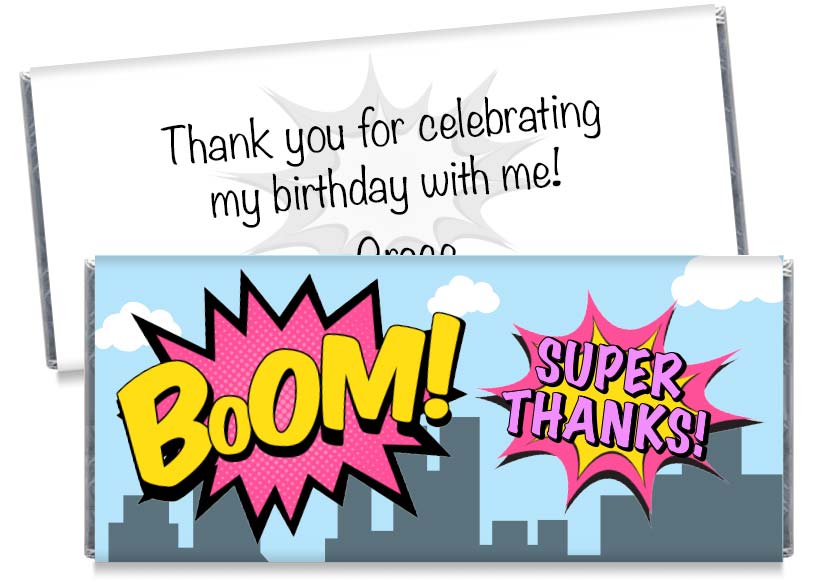 Boom! Super Thanks! Birthday Candy Bar Wrappers