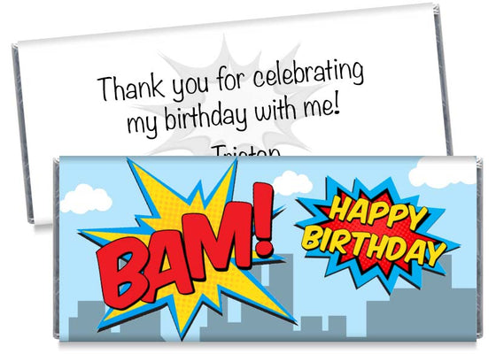 Super Hero BAM! Birthday Candy Bar Wrappers