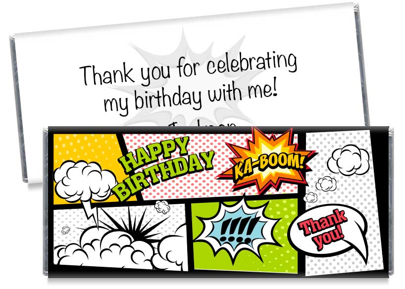 Super Hero Comic Birthday Candy Bar Wrappers