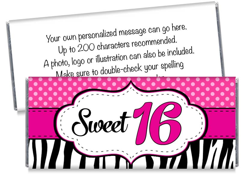 Sweet 16, any age, Girl Birthday Candy Bar Wrappers - CandyBarWrappers.com sweet-16-any-age-girl-birthday-candy-bar-wrappers-candybarwrappers-com