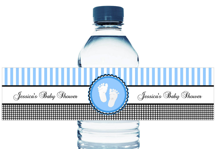 Sweet Baby Feet Personalized Boy Baby Shower Water Bottle Labels