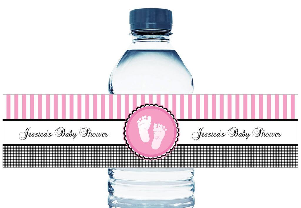 Sweet Baby Feet Personalized Girl Baby Shower Water Bottle Labels