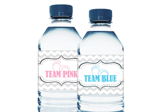 Team Pink Team Blue Personalized Gender Reveal Baby Shower Water Bottle Labels