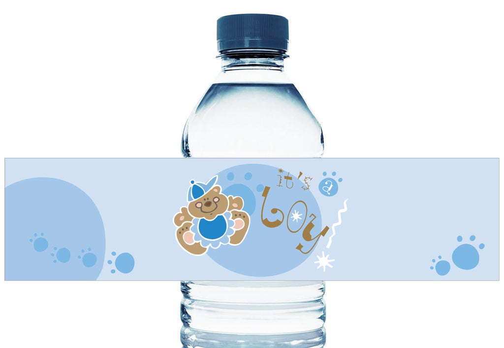 Teddy Boy Personalized Boy Baby Shower Water Bottle Labels