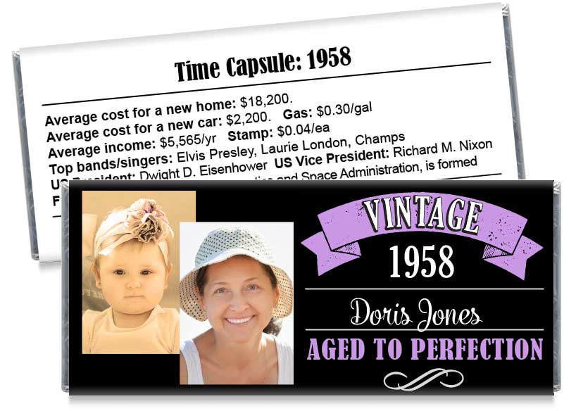 Vintage Then and Now Photo Adult Birthday Candy Bar Wrappers