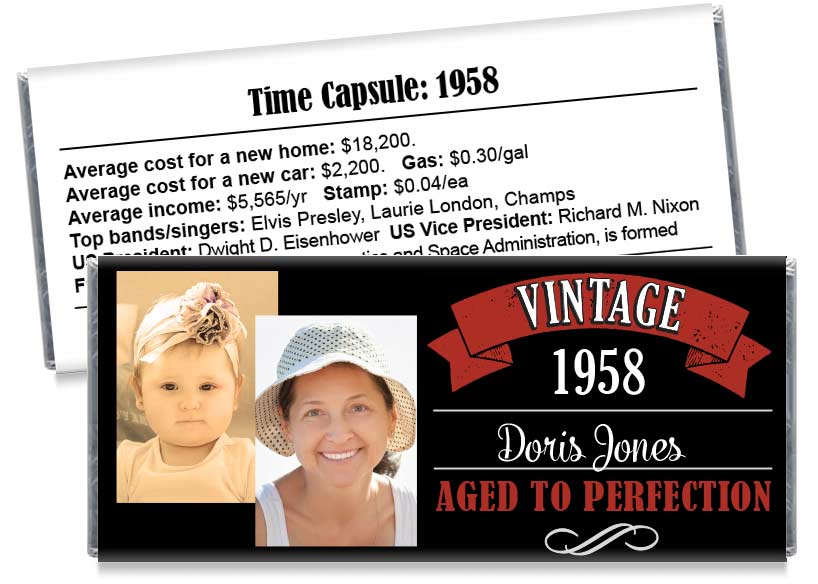 Vintage Then and Now Photo Adult Birthday Candy Bar Wrappers