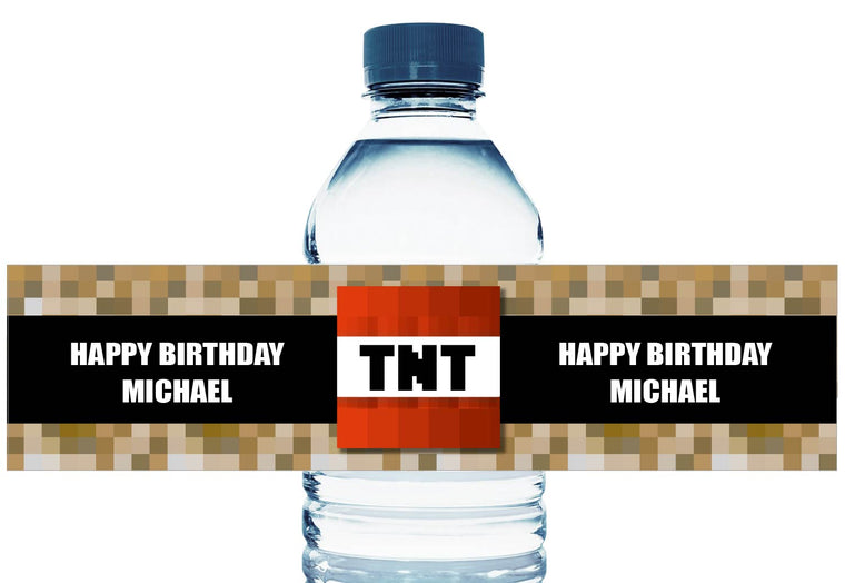 TNT Blast Personalized Boy Birthday Water Bottle Labels