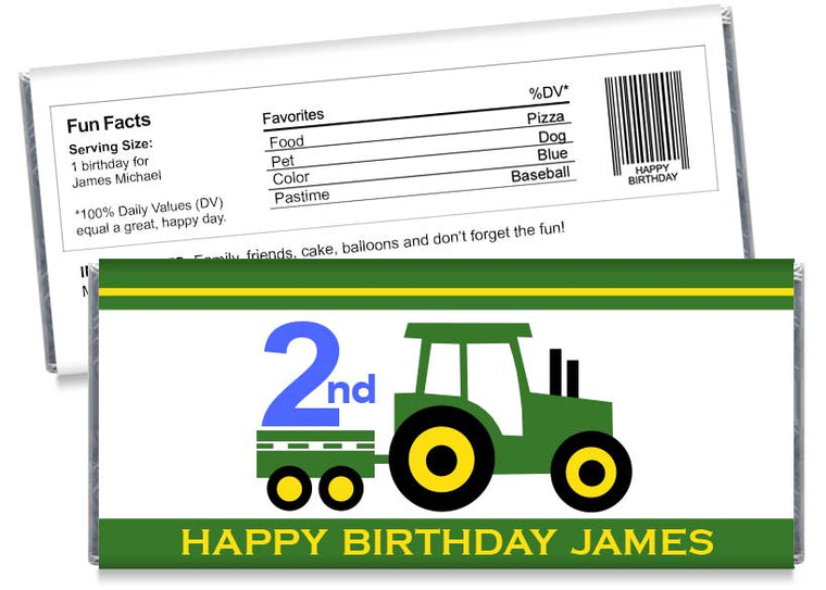 Tractor Birthday Party Candy Bar Wrappers