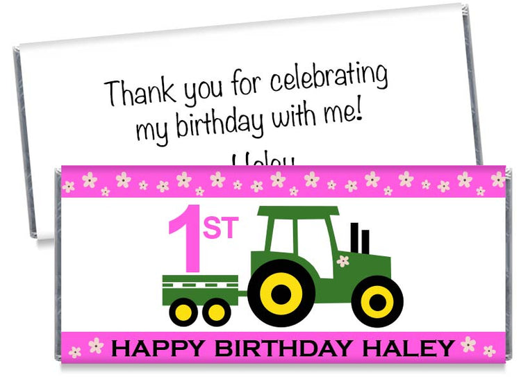 Tractor Girl Birthday Candy Bar Wrappers
