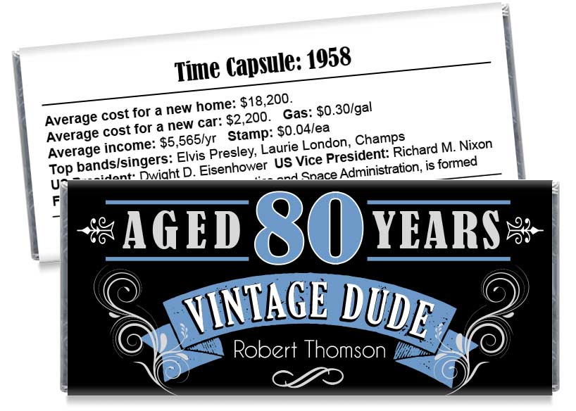 Vintage Dude Adult Birthday Party Candy Bar Wrappers