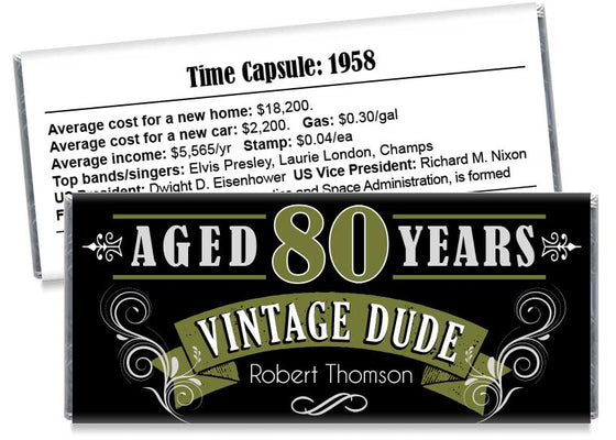 Vintage Dude Adult Birthday Party Candy Bar Wrappers