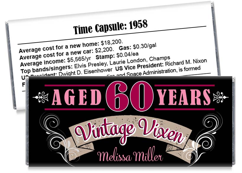 Vintage Vixen Adult Birthday Party Candy Bar Wrappers