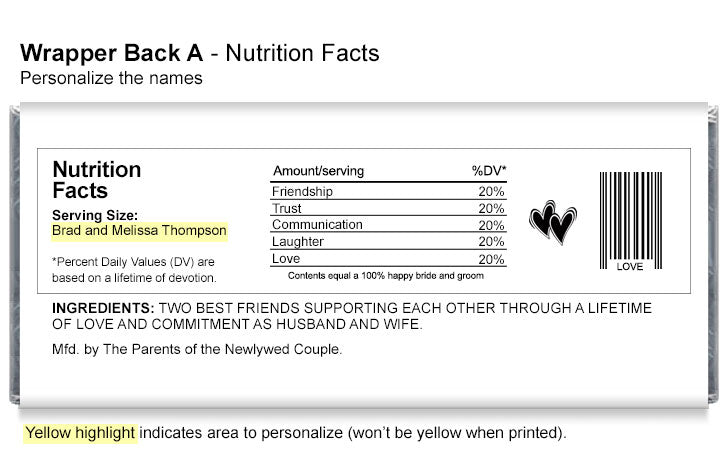 Red Mr and Mrs Heart Wedding Candy Bar Wrappers
