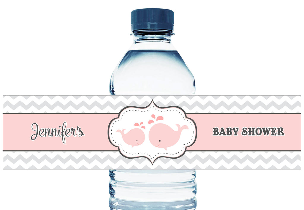 Whale Personalized Girl Baby Shower Water Bottle Labels