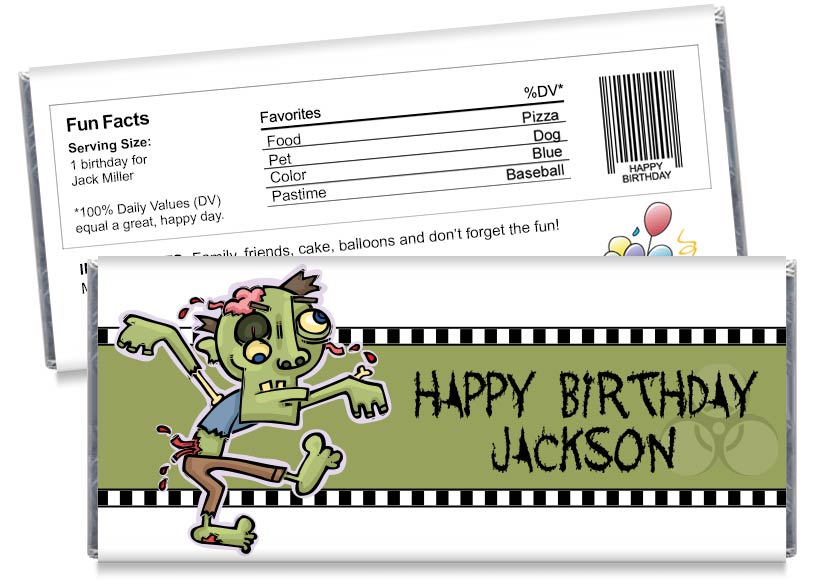 Walker Zombie Fun Birthday Party Candy Bar Wrappers